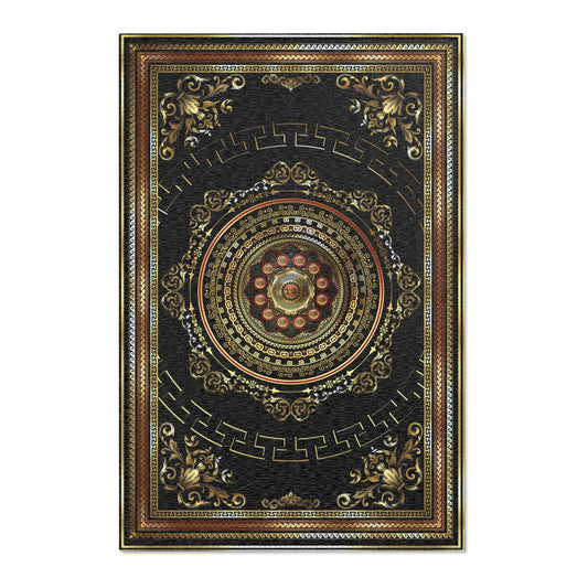 Ornate Baroque Greek Keys Gold Black Red Area Rugs