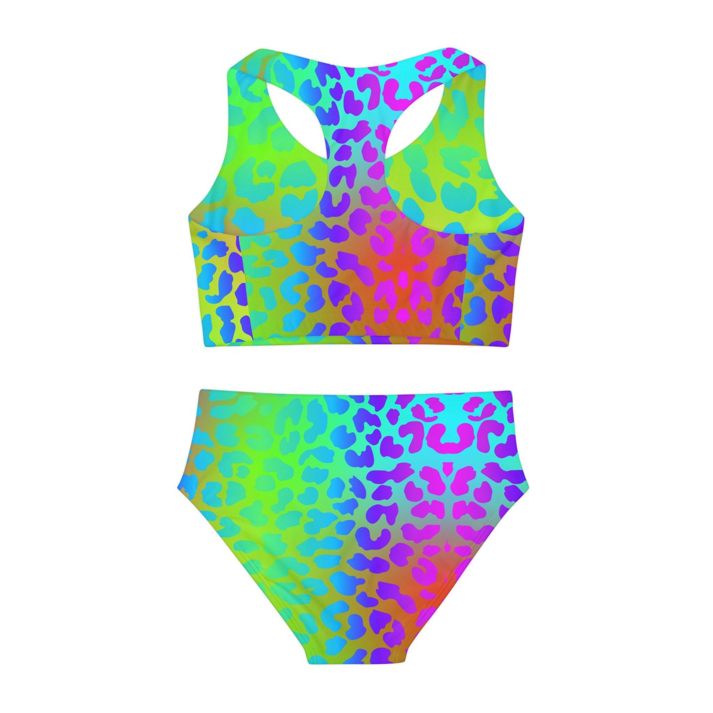 Neon Aqua Purple Pink Girls Two Piece Swimsuit