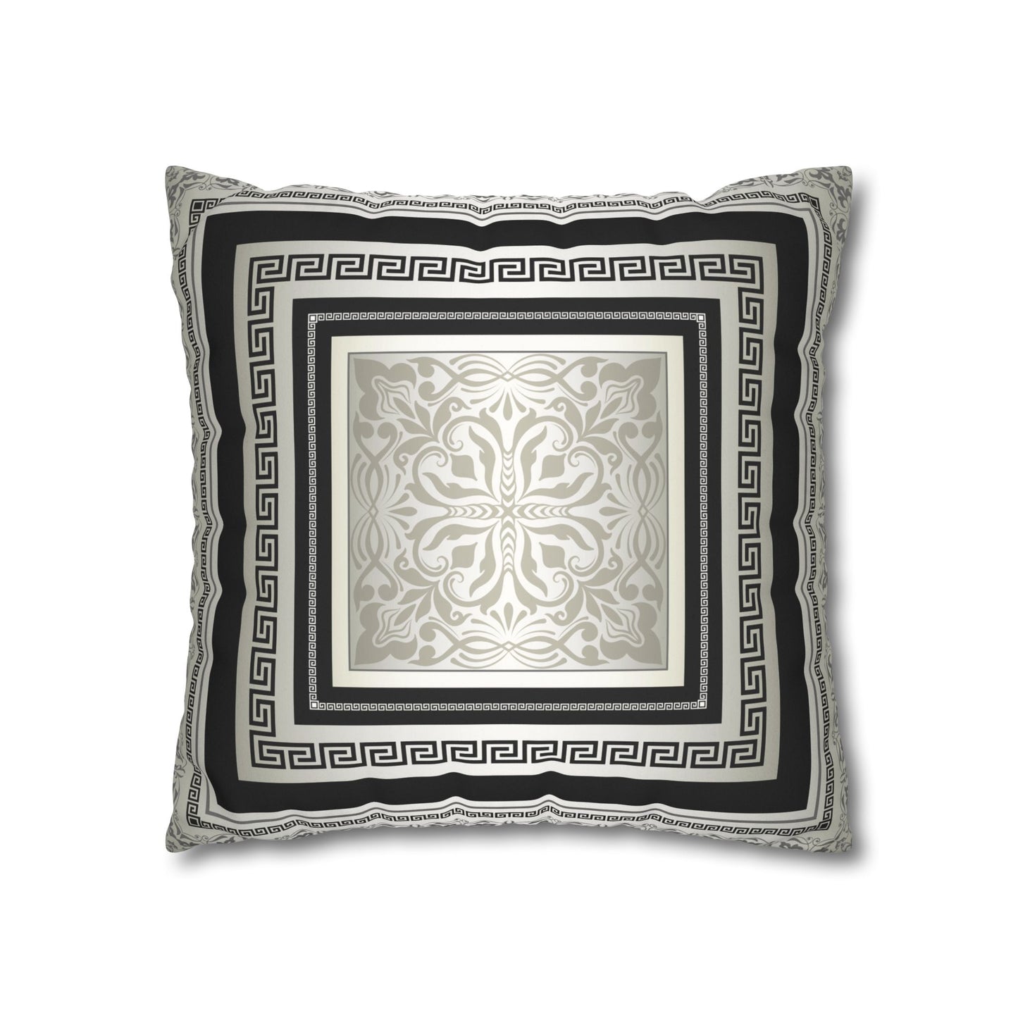 Greek Keys Cream Gray Black Faux Suede Square Pillow Case