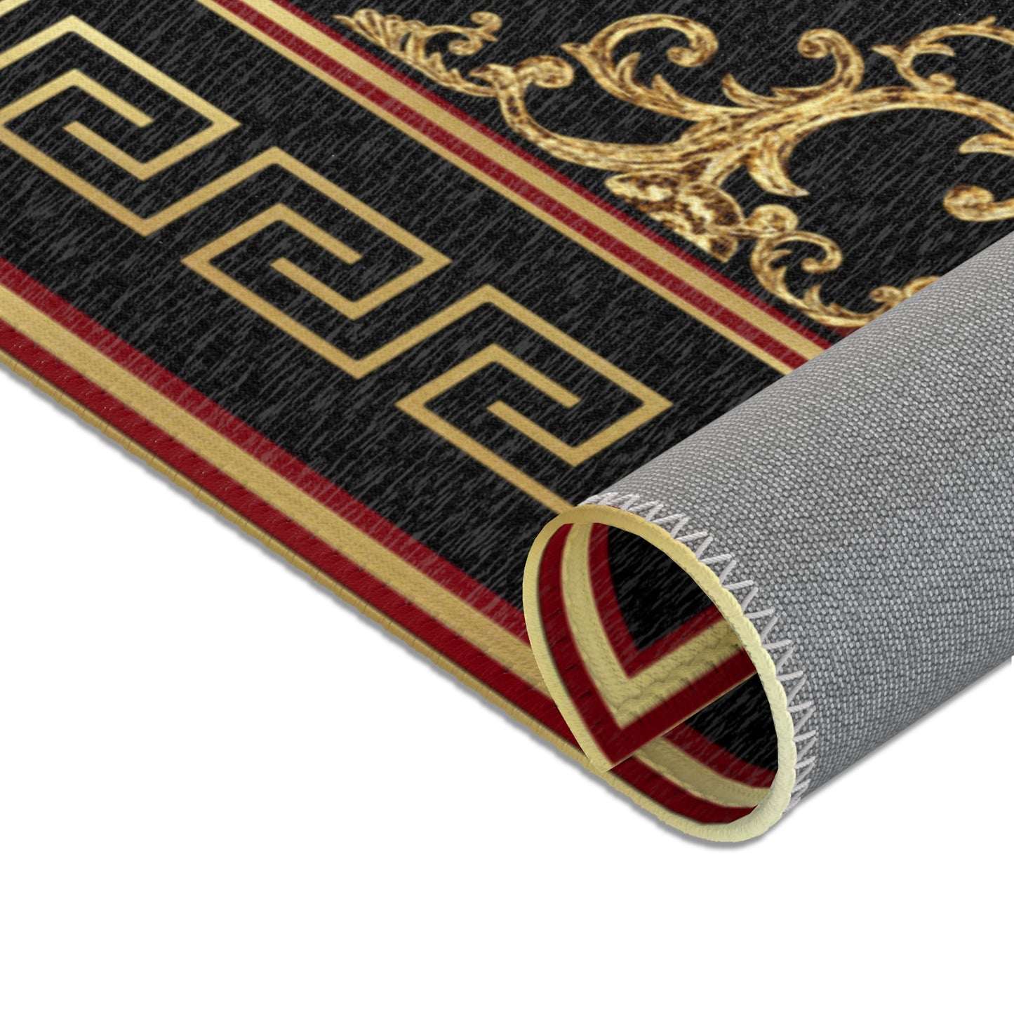 Baroque Gold Black Red Greek Key Ornate Area Rugs