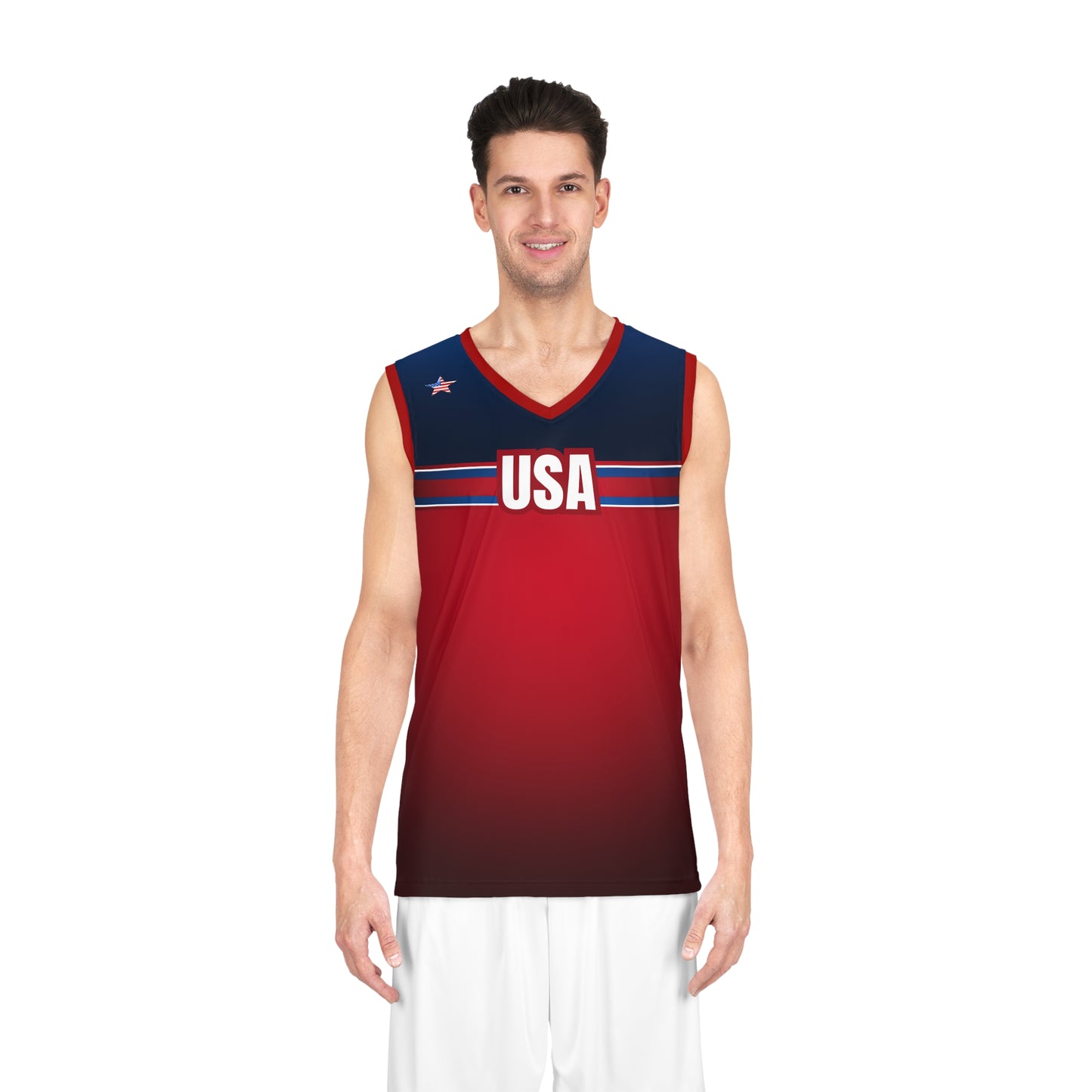 USA Red Blue White Trim - Basketball Jersey