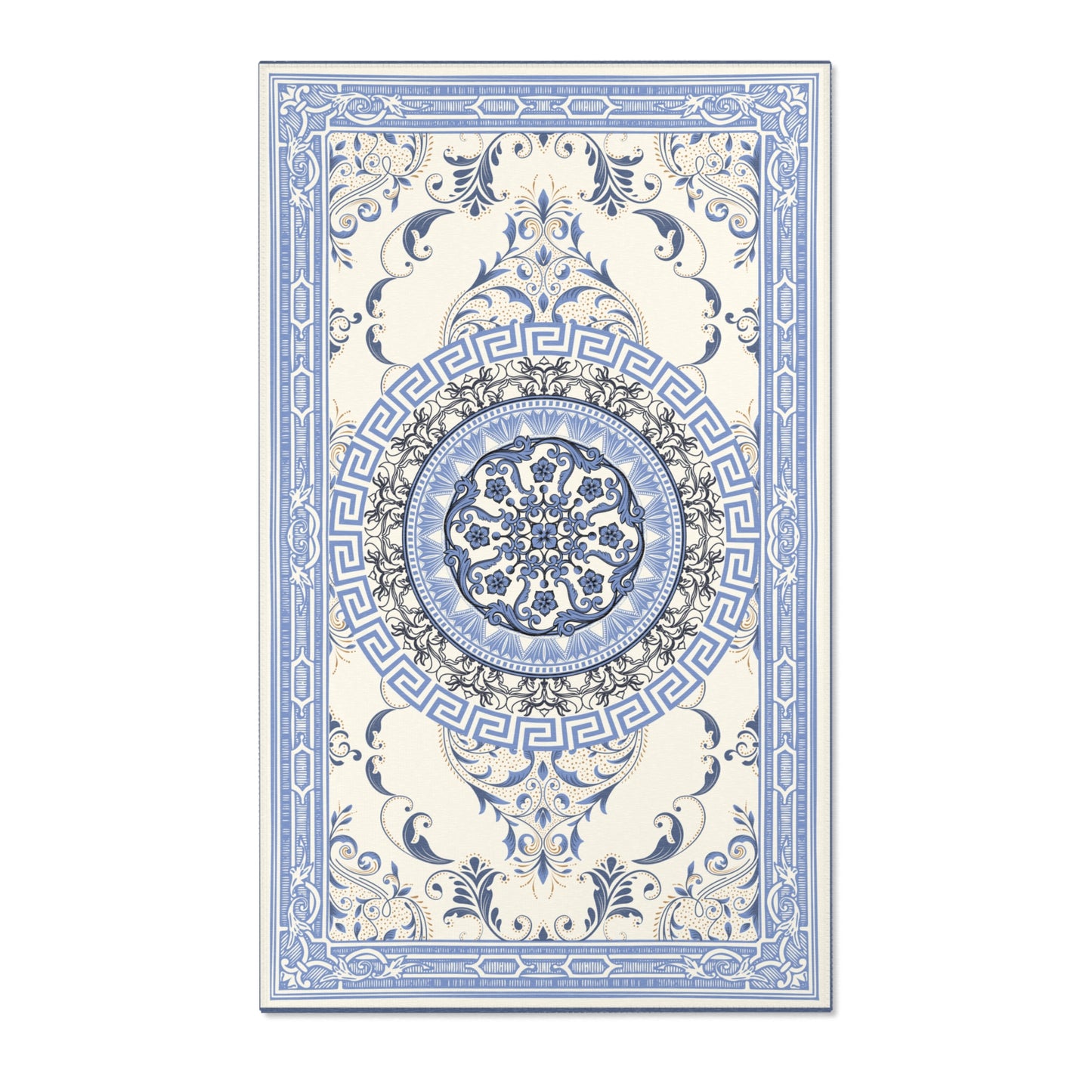 Blue Ornate Baroque Greek Key Area Rugs