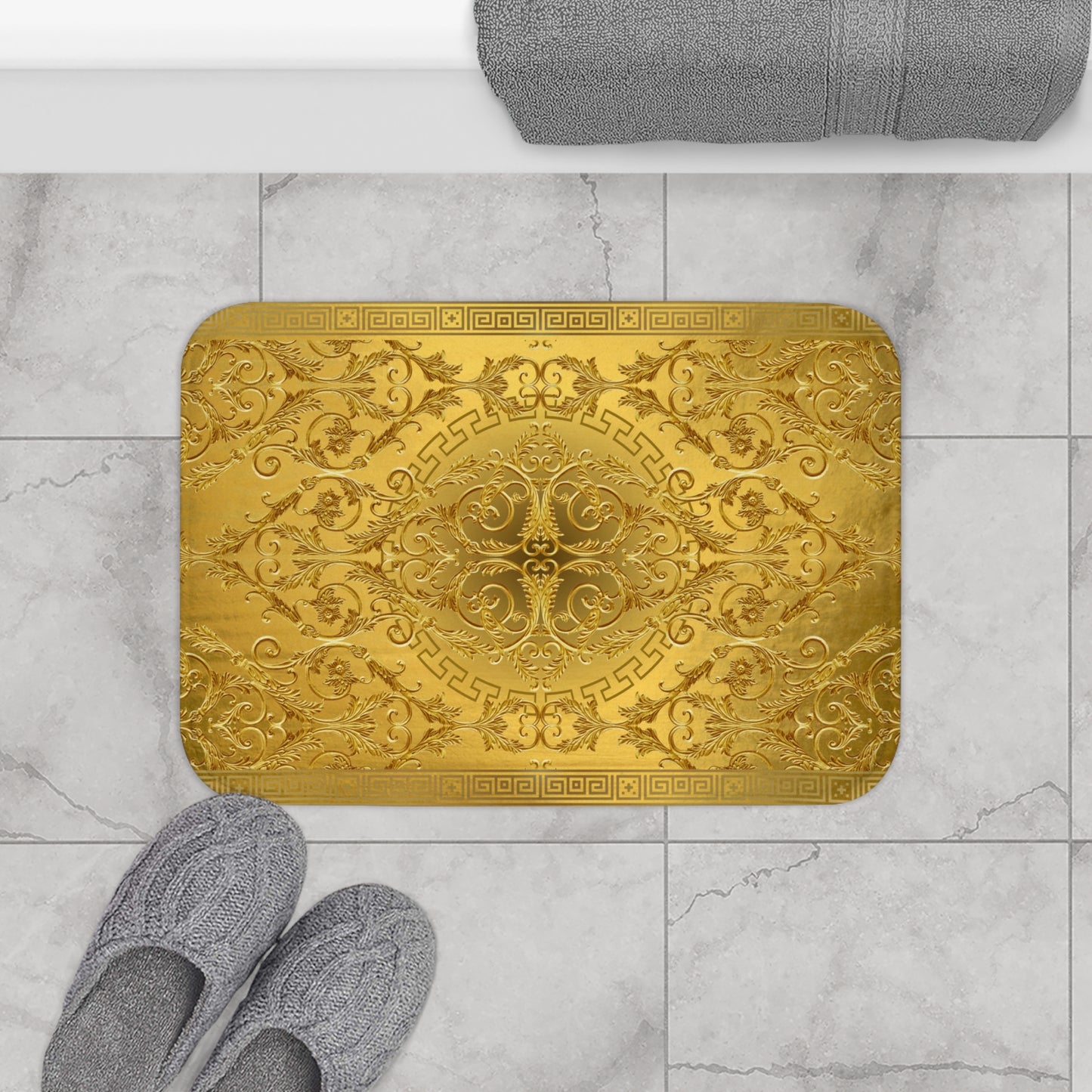 Gold Baroque Greek Key Bath Mat