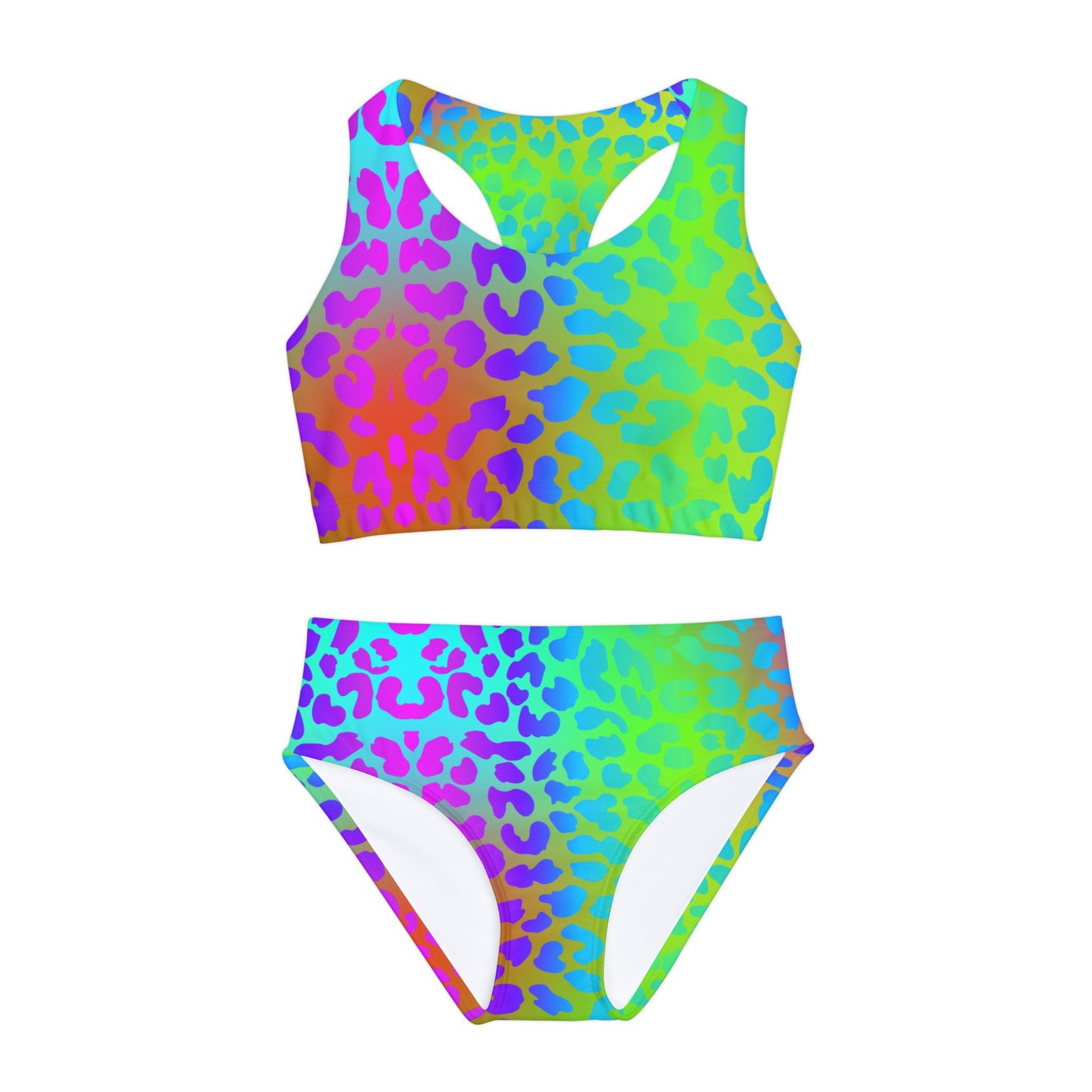 Neon Aqua Purple Pink Girls Two Piece Swimsuit