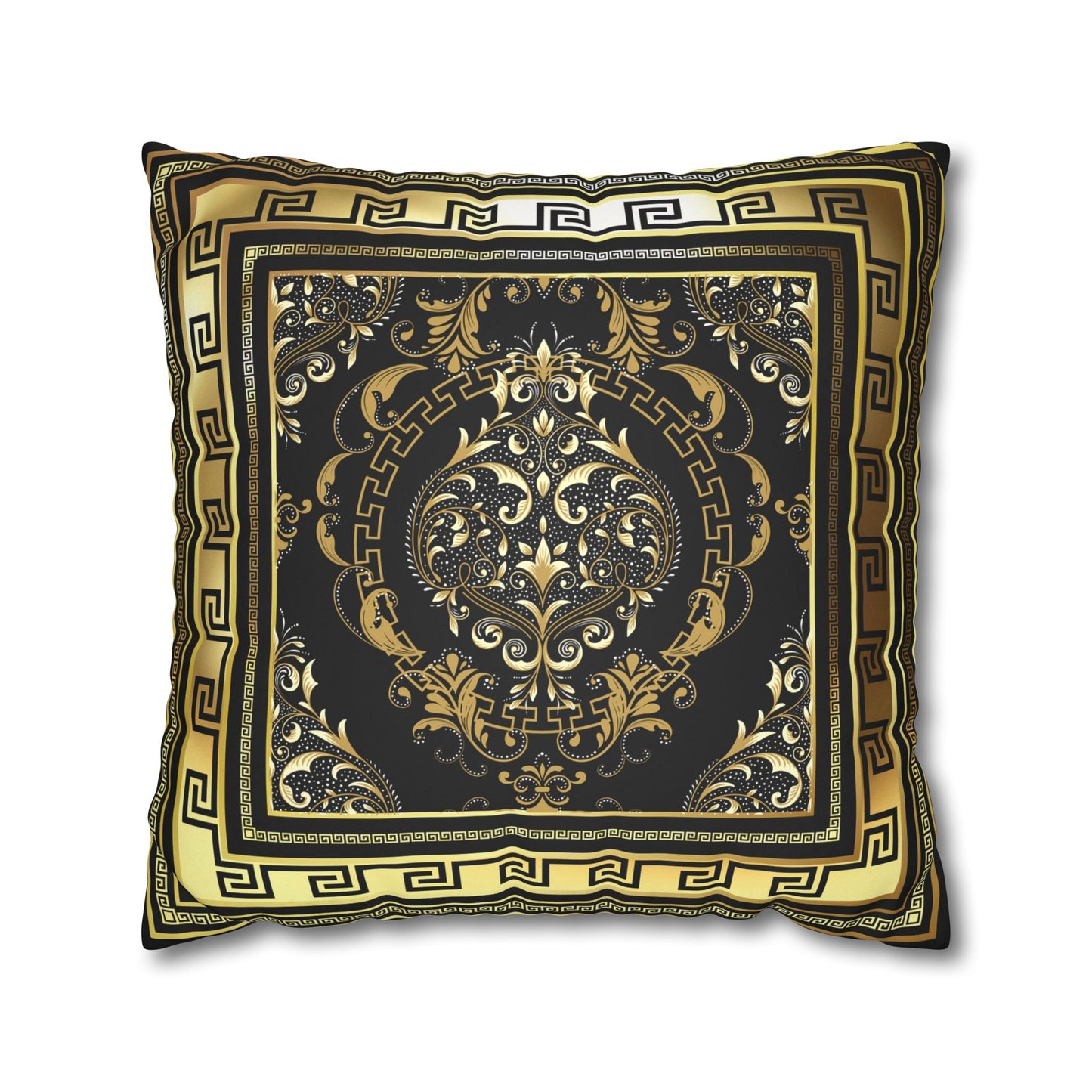 Greek Keys Gold Black Faux Suede Square Pillow Case