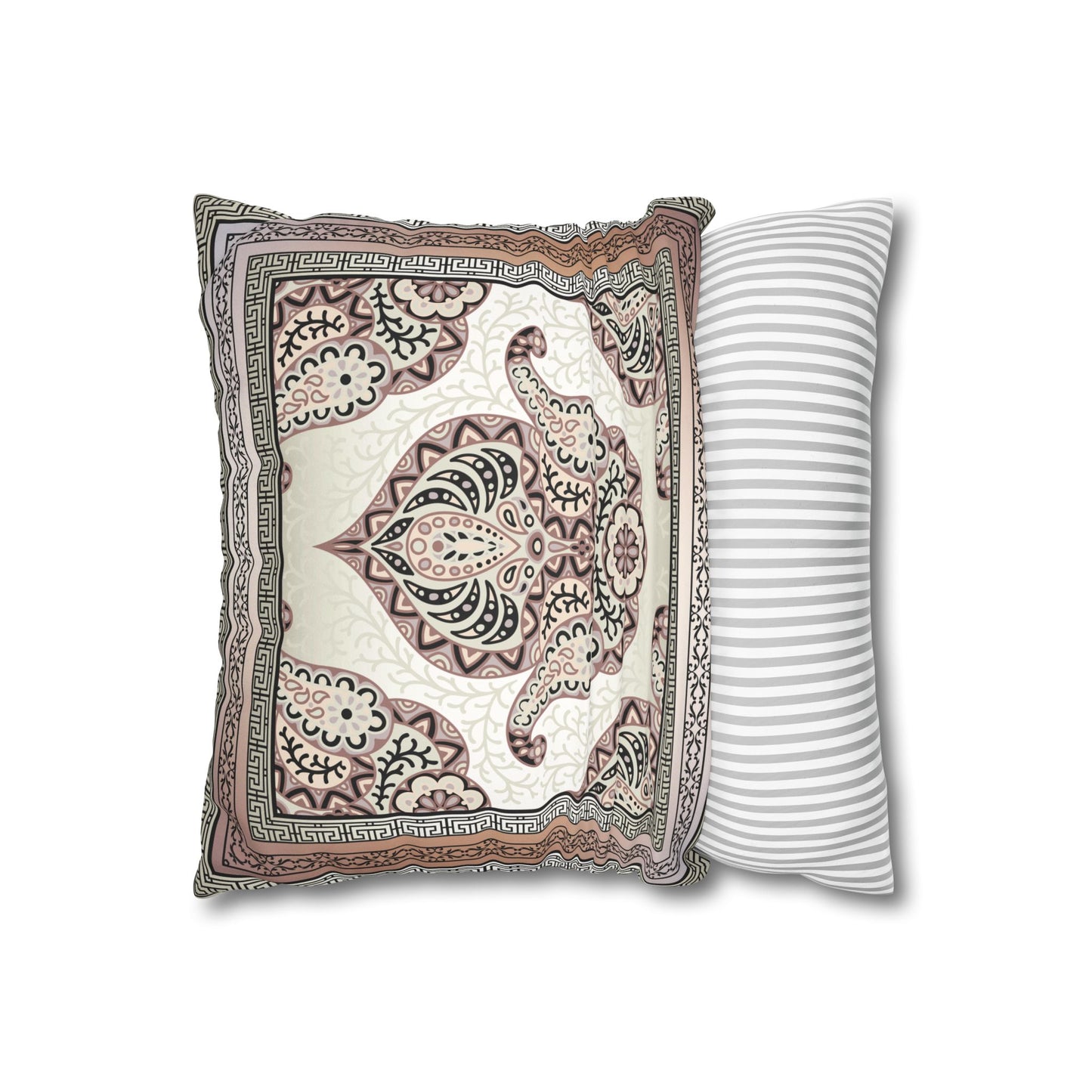 Greek Keys Pink Peach Black Paisley Faux Suede Square Pillow Case