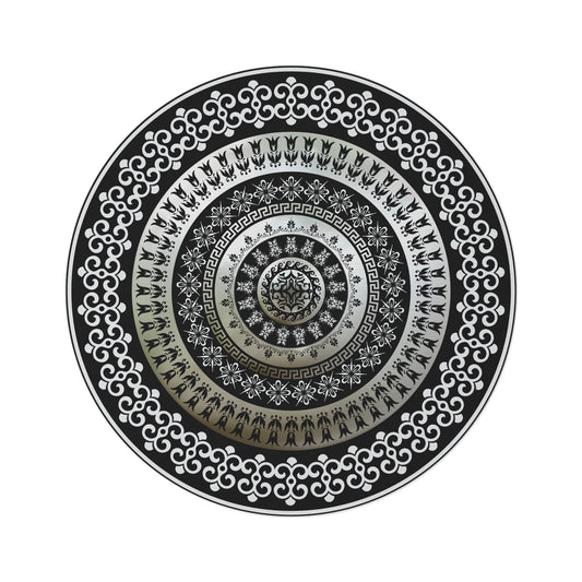 Ornate Greek Key White Black Cream Round Rug