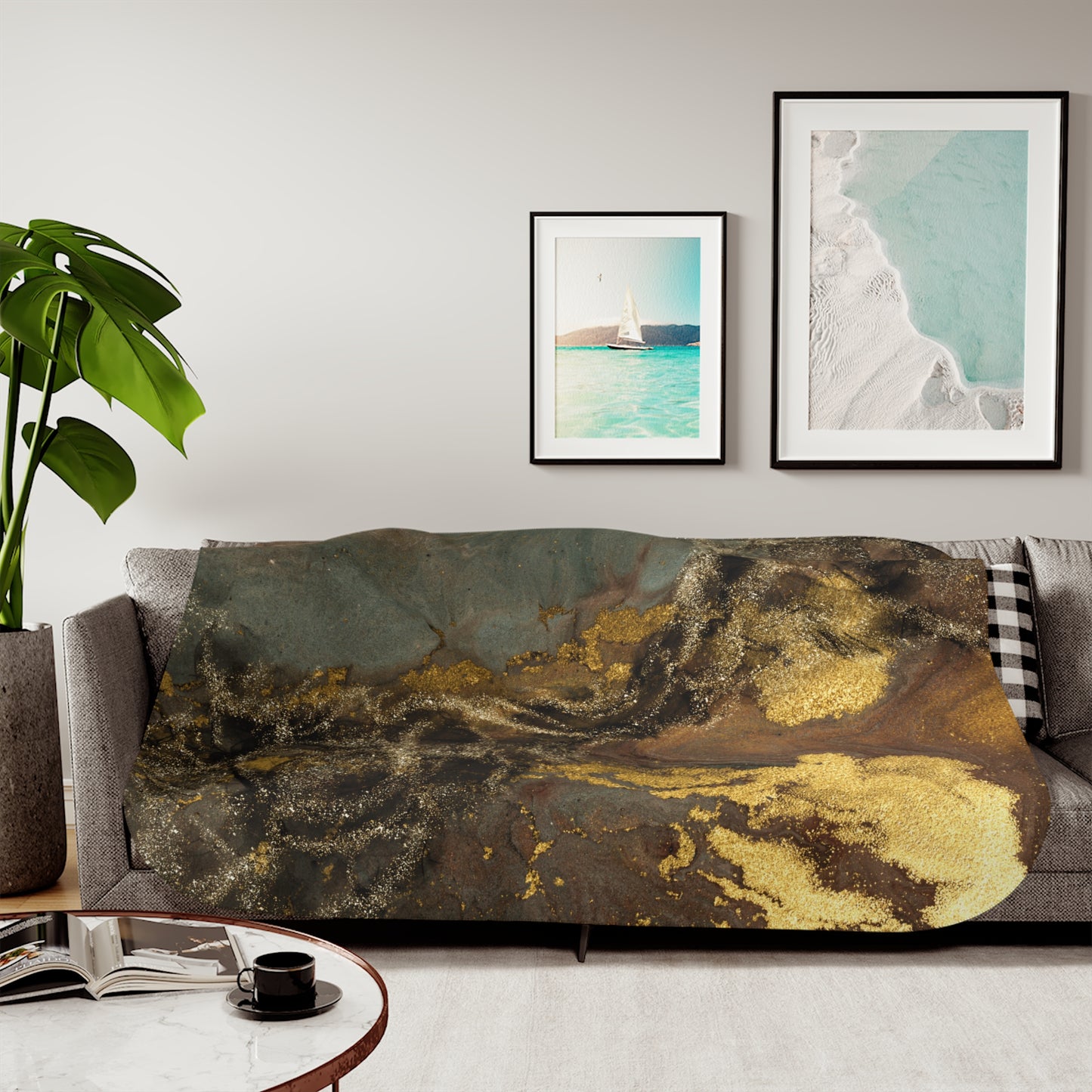 Abstract Brown Gold Sherpa Blanket