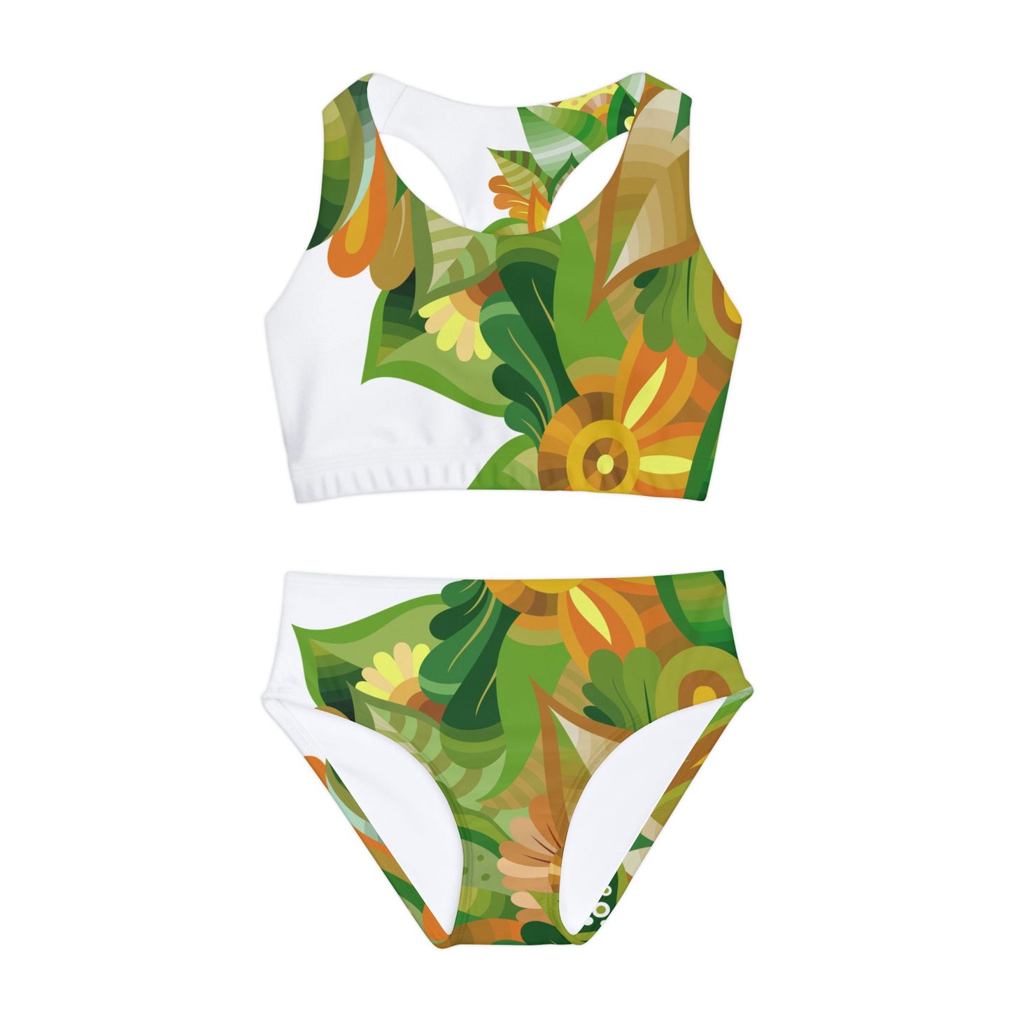 Tropical Floral Green Girls Two Piece Swimsuit Kiki Collection