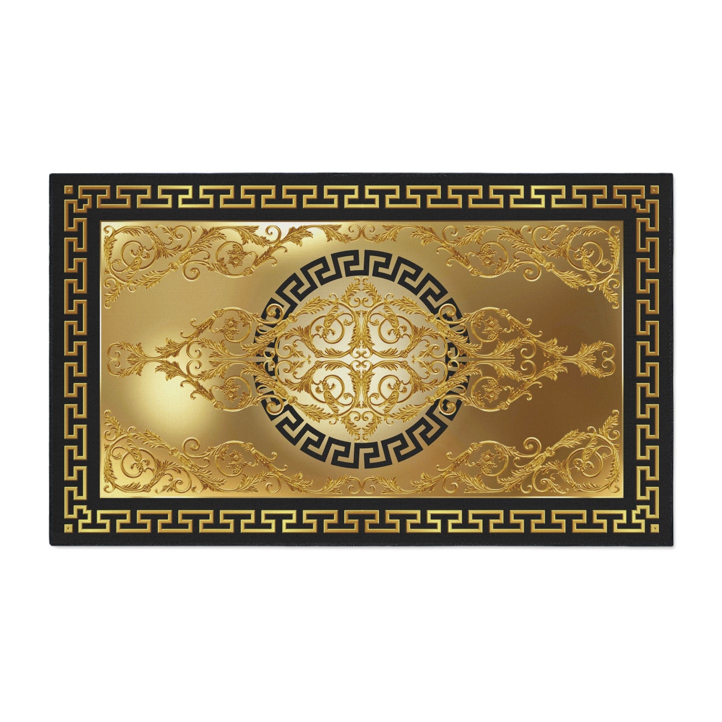 Greek Key Gold Black Baroque Heavy Duty Floor Mat