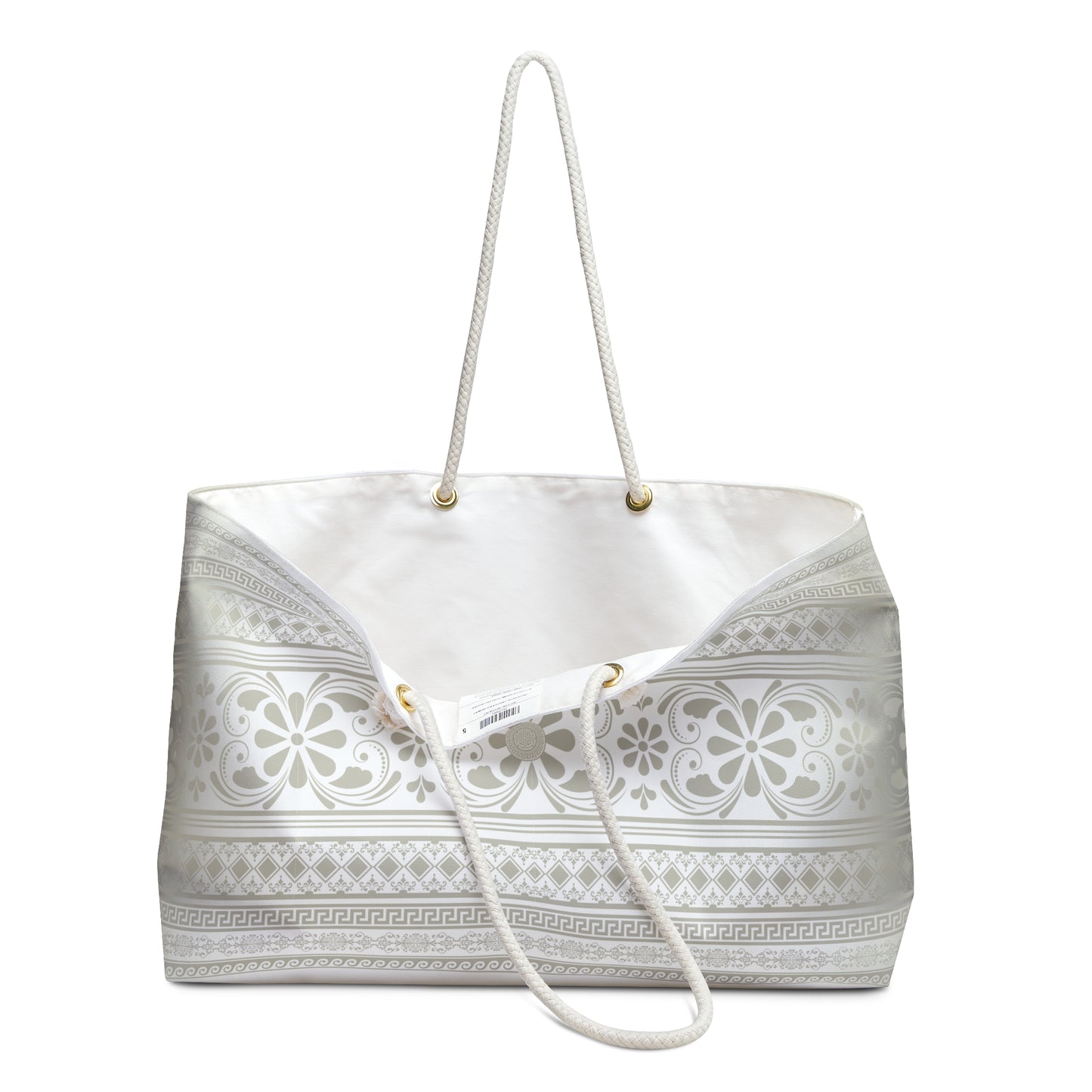 Cream Filigree Greek Key Weekender Bag