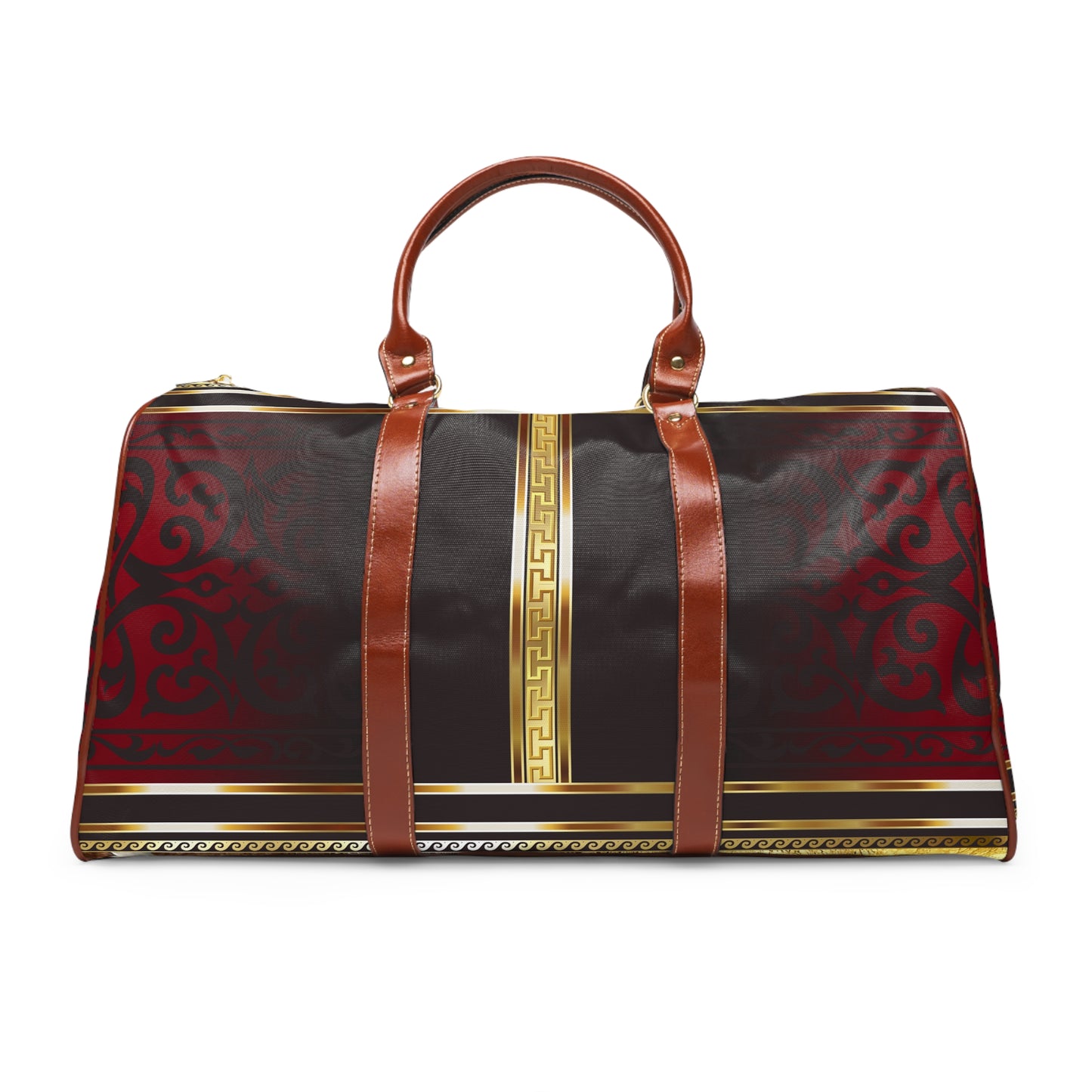 Maroon Black Red Gold Greek Key Waterproof Travel Bag