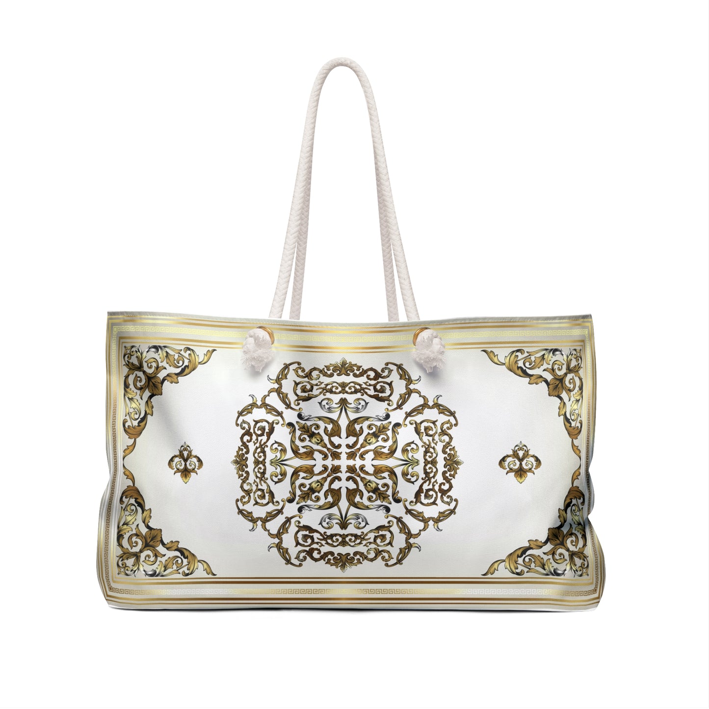 White Gold Greek Key Ornate Baroque  Weekender Bag