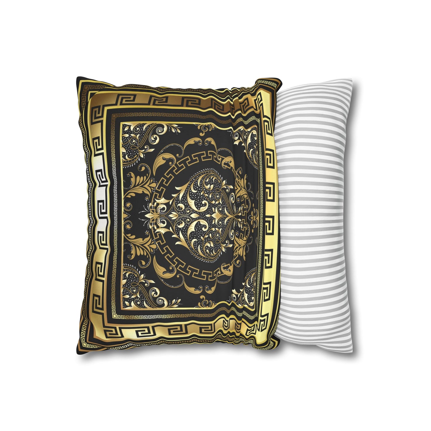 Greek Keys Gold Black Faux Suede Square Pillow Case