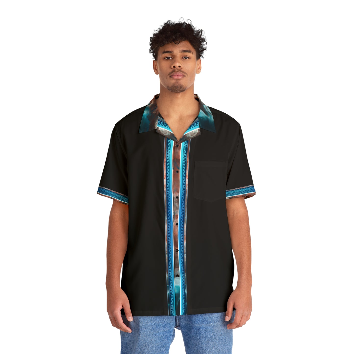 Black White Colorful Greek Key Hawaiian Style Shirt