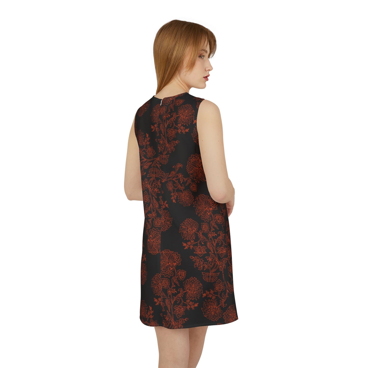 Black Pink Floral Black A-line Sleeveless Dress