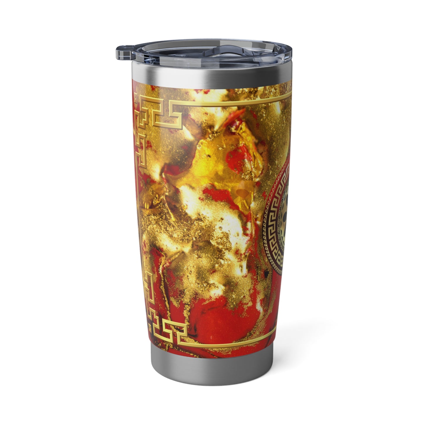 Greek Key Flower Gold Red Marbleized Tumbler 20oz