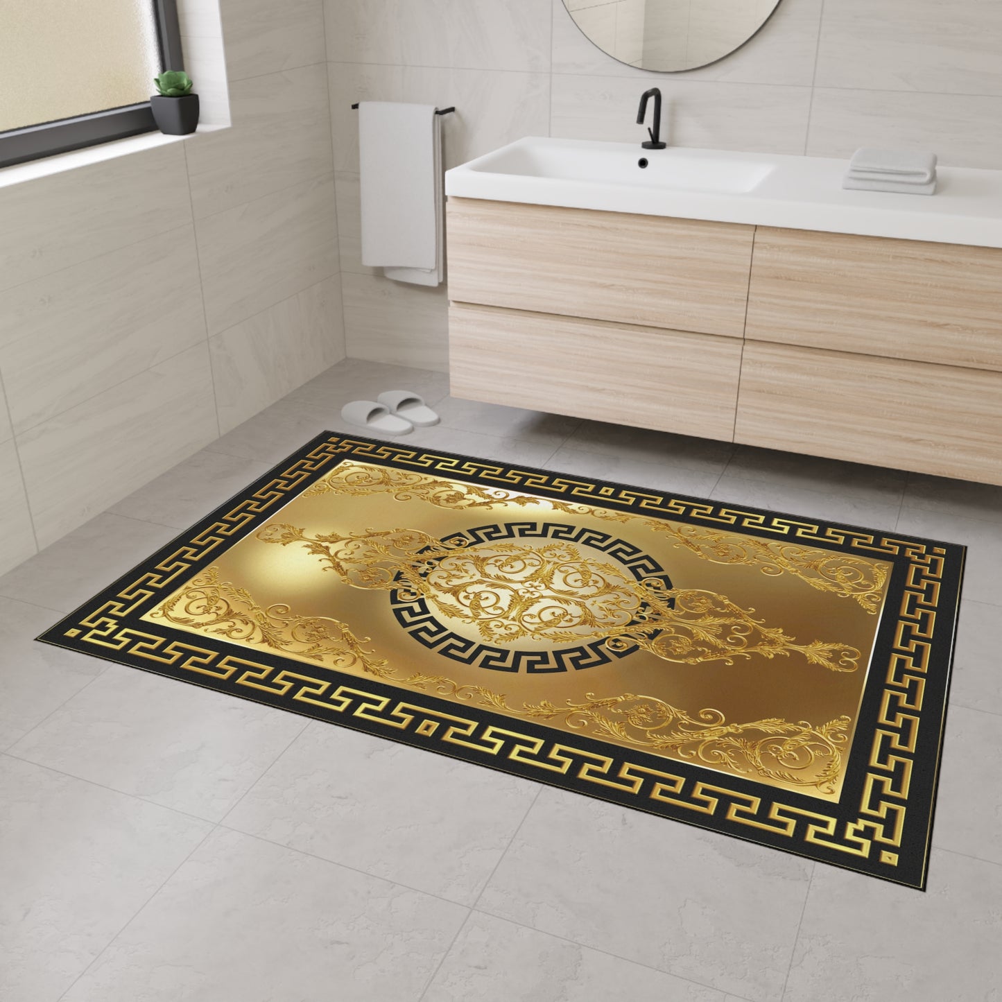 Greek Key Gold Black Baroque Heavy Duty Floor Mat