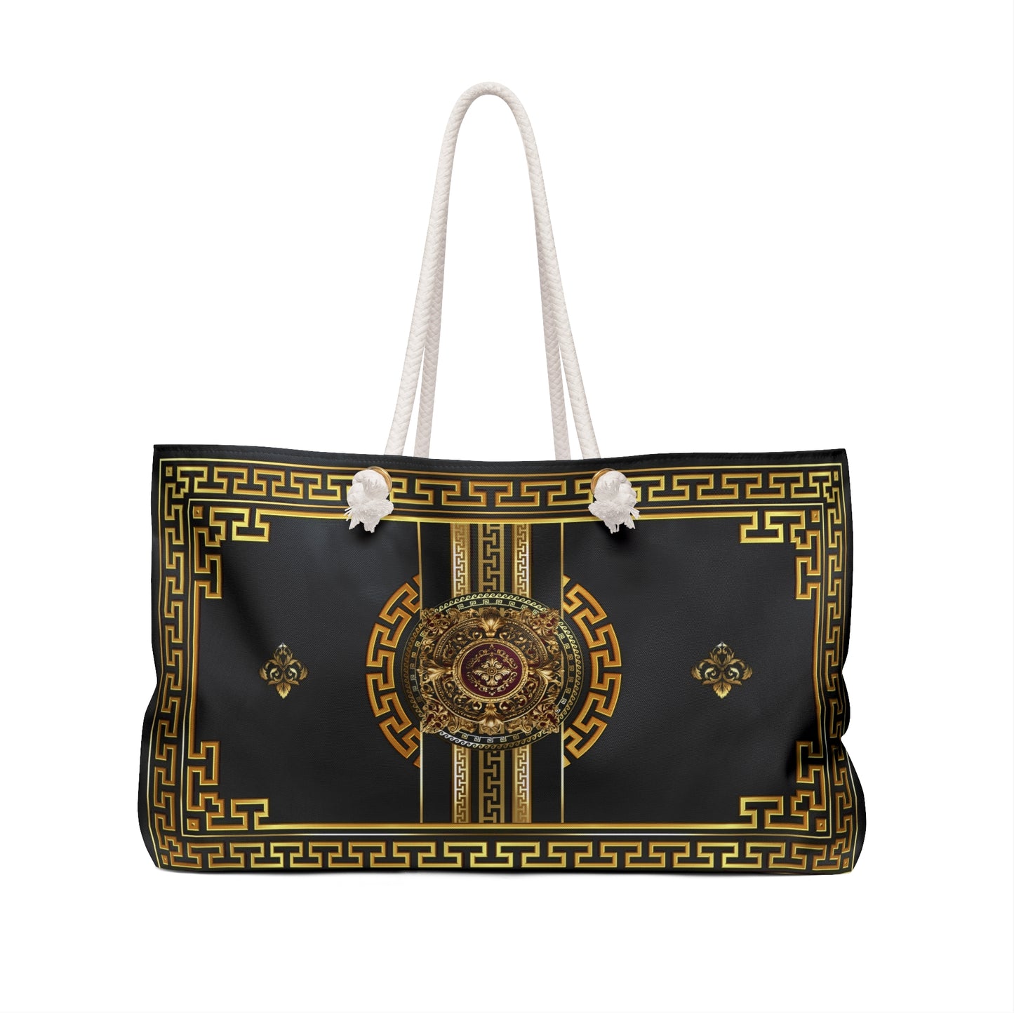 Greek Key Gold Black Medallion Weekender Bag