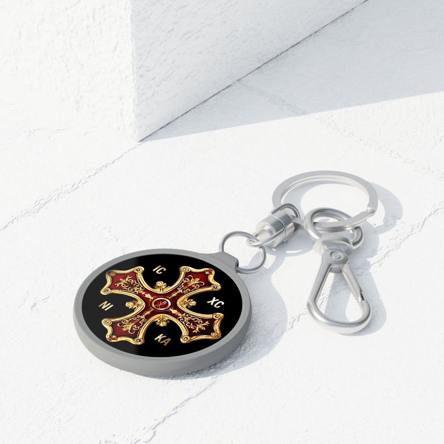 Greek Orthodox Cross Maroon Gold Keychain