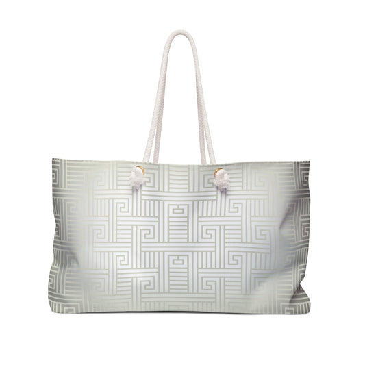 Cream White Greek Key Weekender Bag