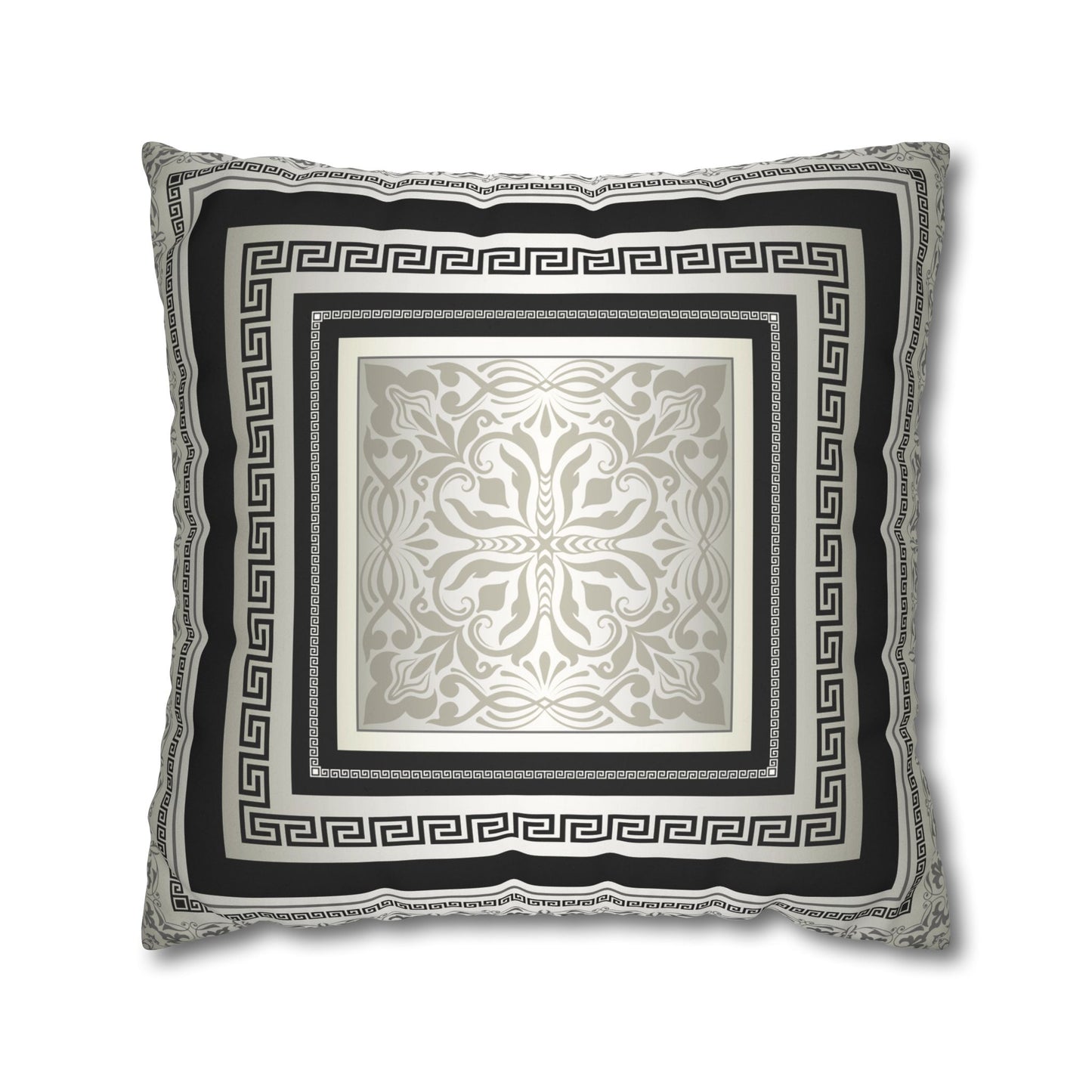 Greek Keys Cream Gray Black Faux Suede Square Pillow Case