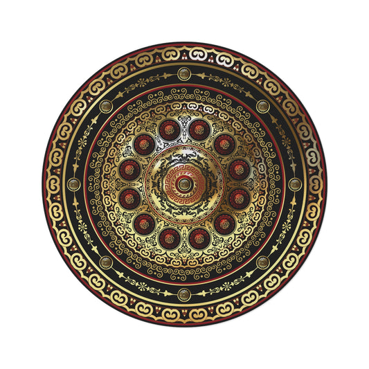 Greek Key Ornate Baroque Red Gold Black Round Rug