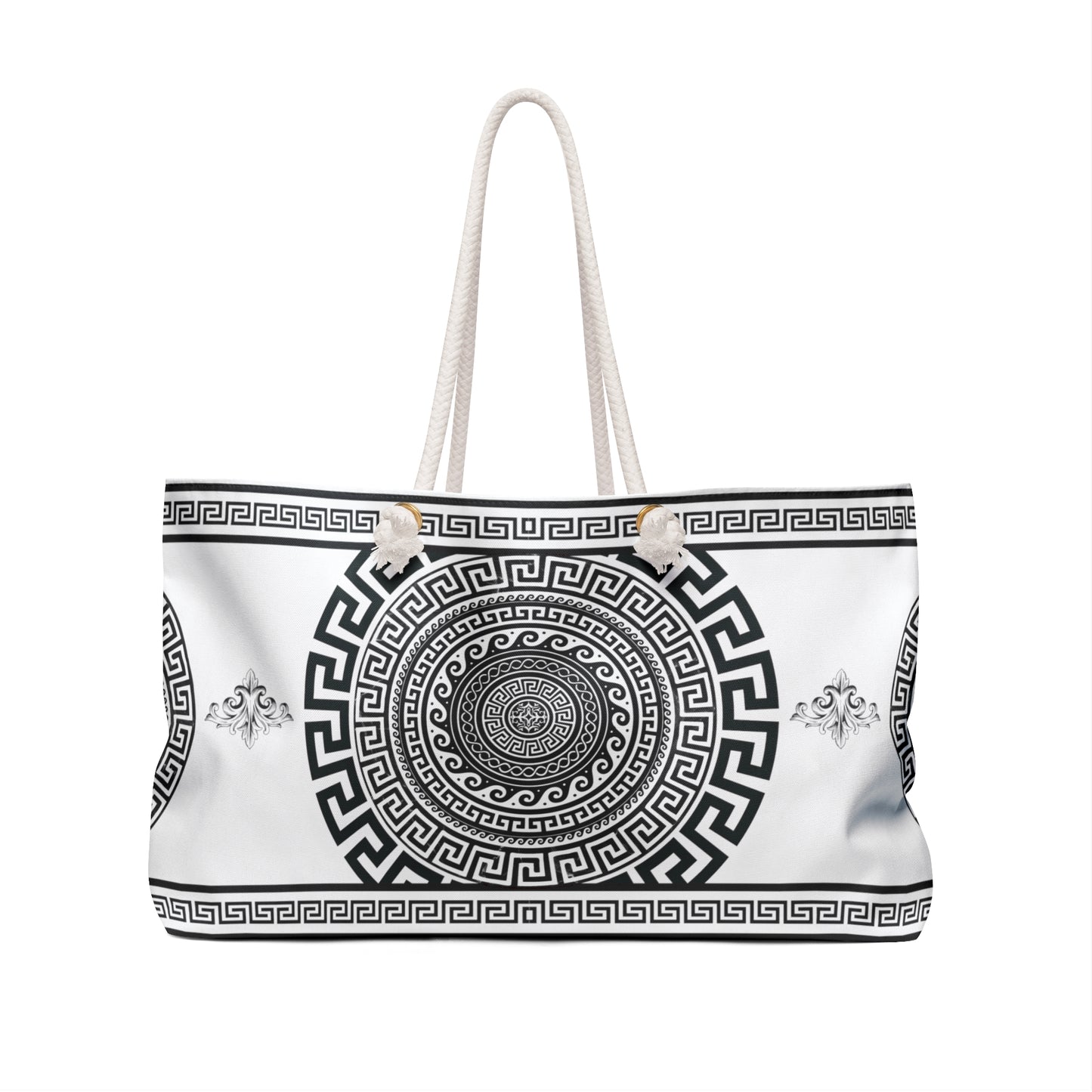 Black and White Greek Key Weekender Bag