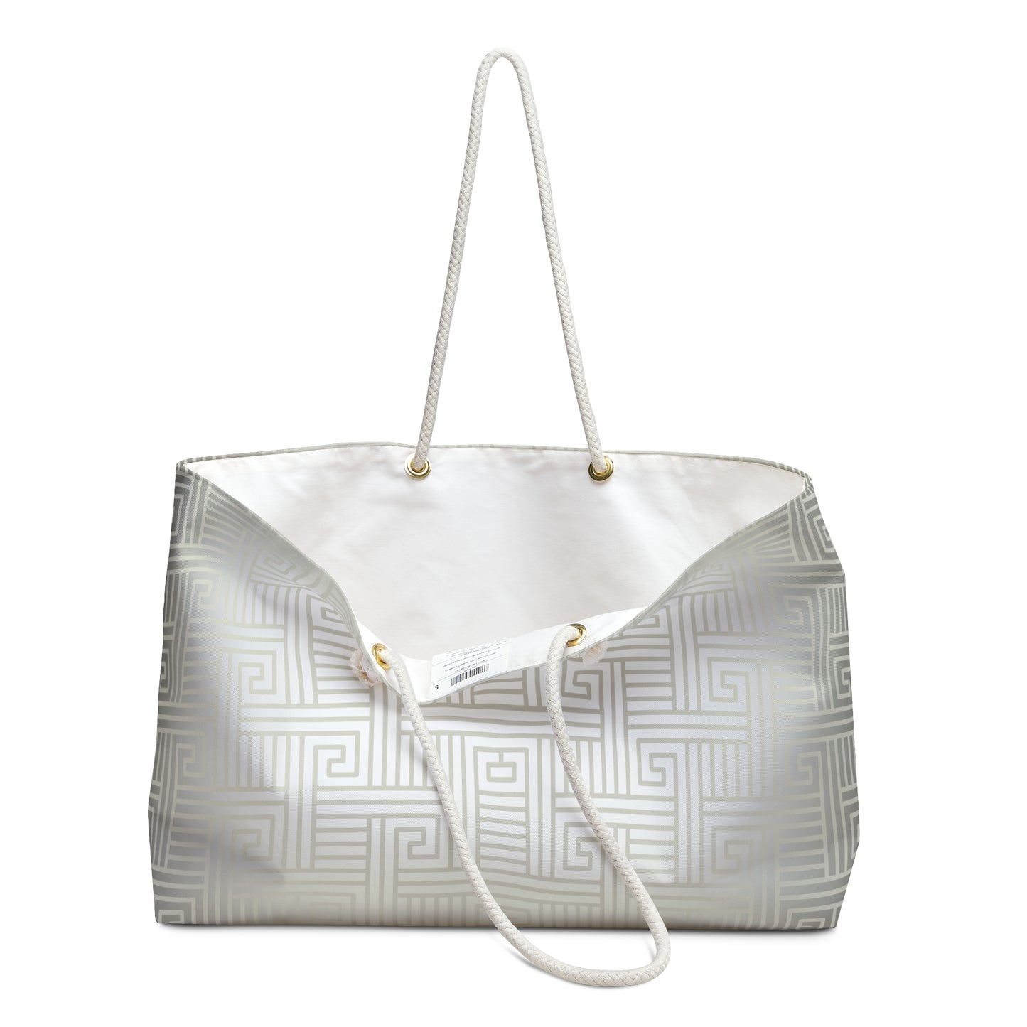 Cream White Greek Key Weekender Bag