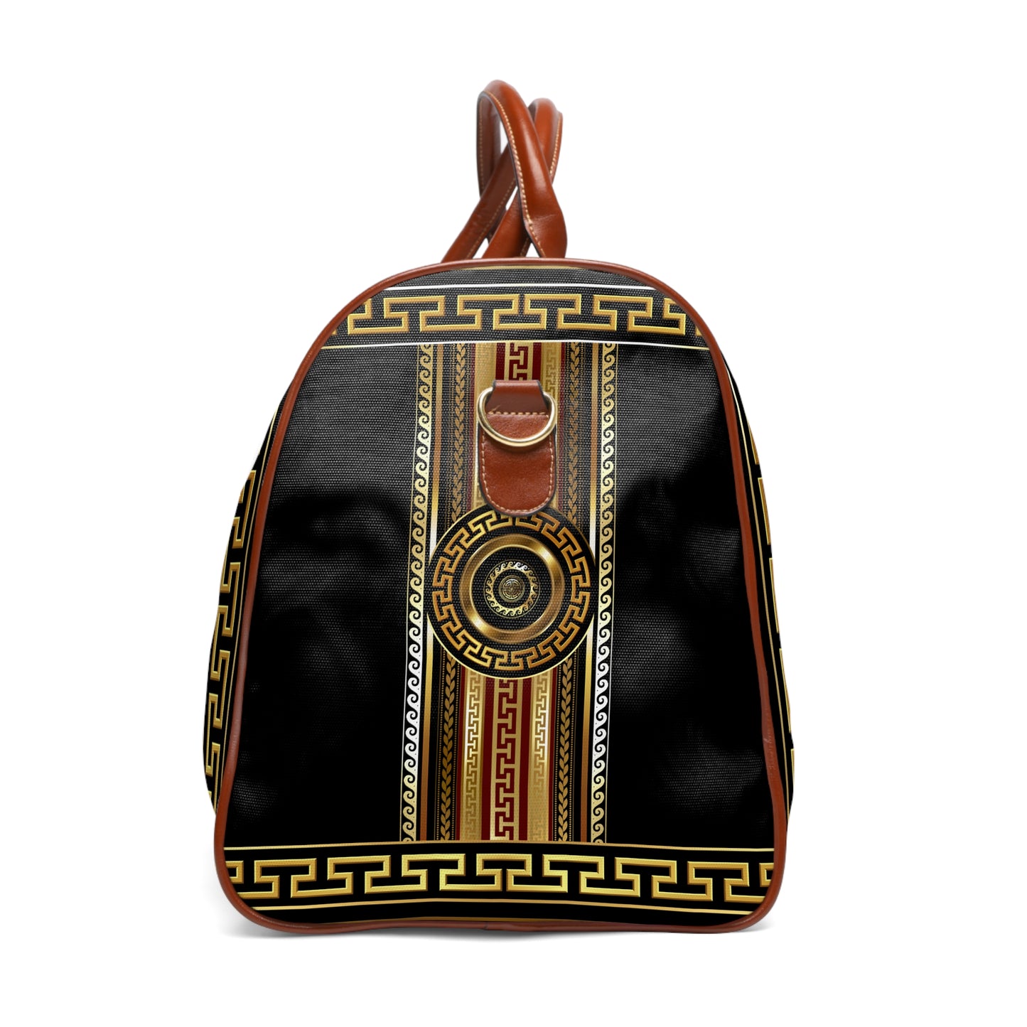 Greek Key Gold Black Medallion Waterproof Travel Bag