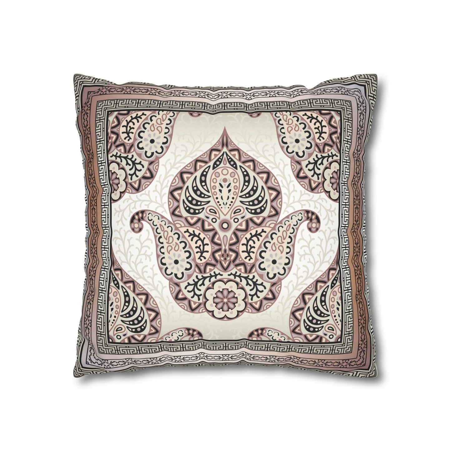 Greek Keys Pink Peach Black Paisley Faux Suede Square Pillow Case