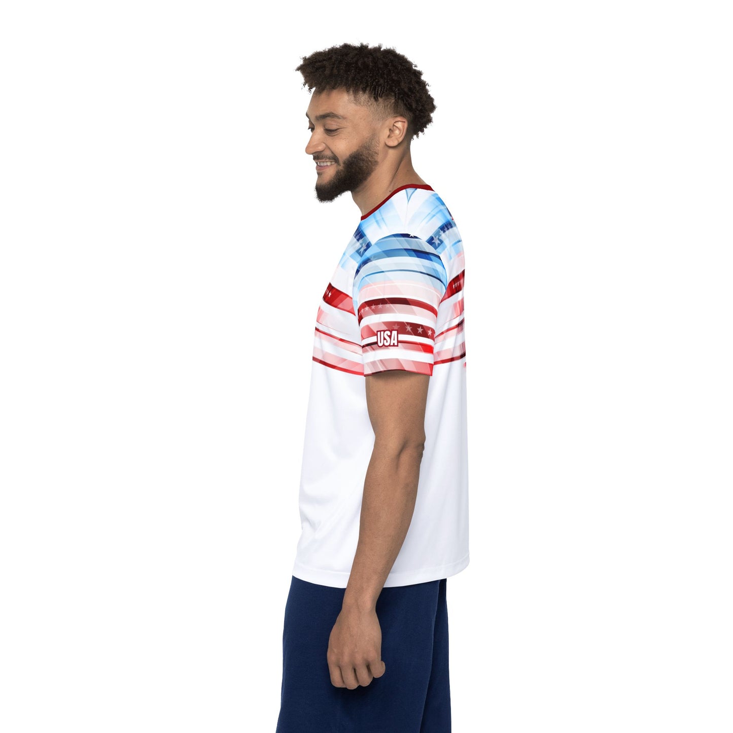 USA Soccer Jersey Blue White Red Stripes with Stars