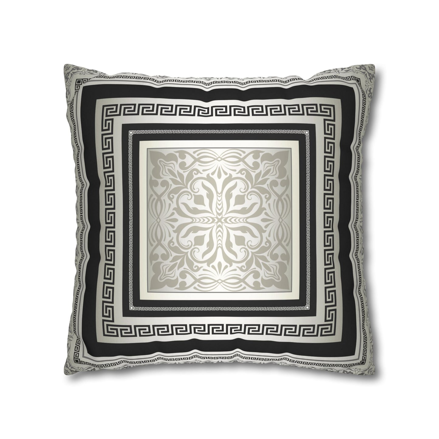 Greek Keys Cream Gray Black Faux Suede Square Pillow Case