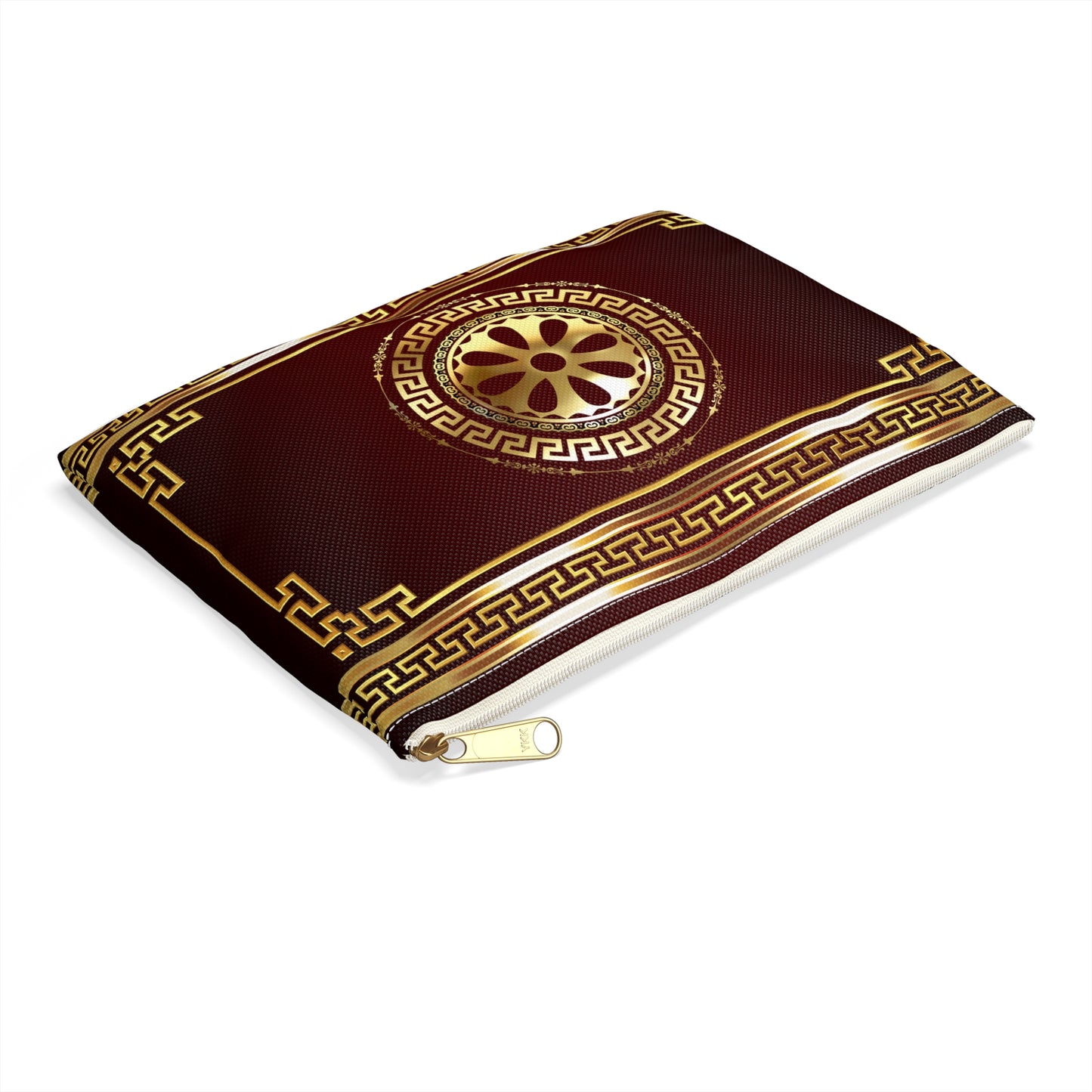 Greek Key Gold Maroon Accessory Pouch