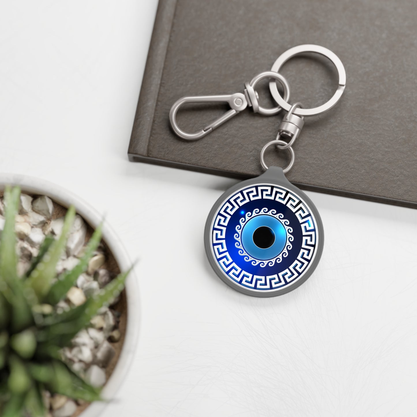 Evil Eye Blues Greek Key Keychain