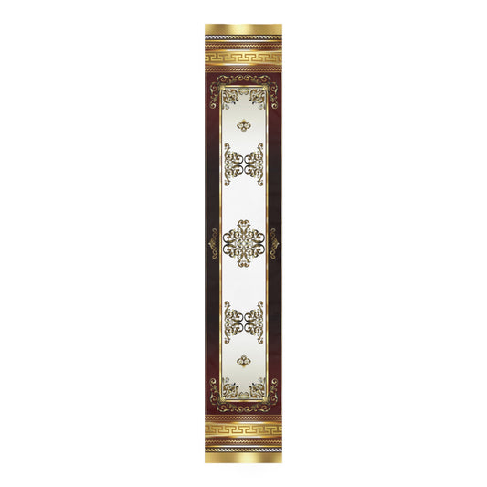 Gold Greek Key Maroon Ornate Baroque Table Runner