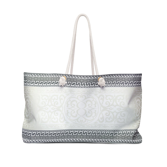 Greek Key Cream Gray Floral Weekender Bag