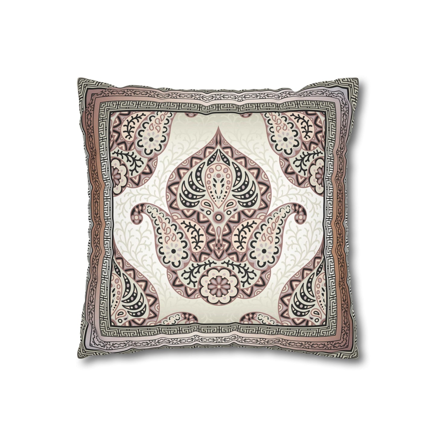 Greek Keys Pink Peach Black Paisley Faux Suede Square Pillow Case