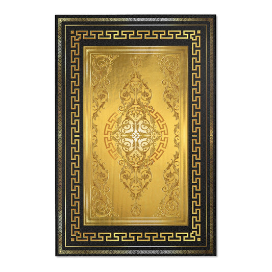 Baroque Gold Black Greek Key Ornate Area Rugs