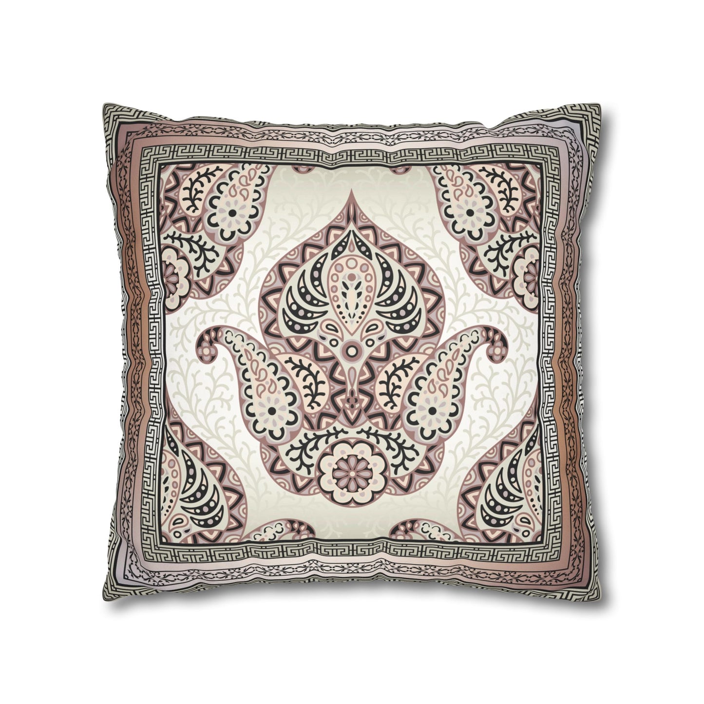 Greek Keys Pink Peach Black Paisley Faux Suede Square Pillow Case