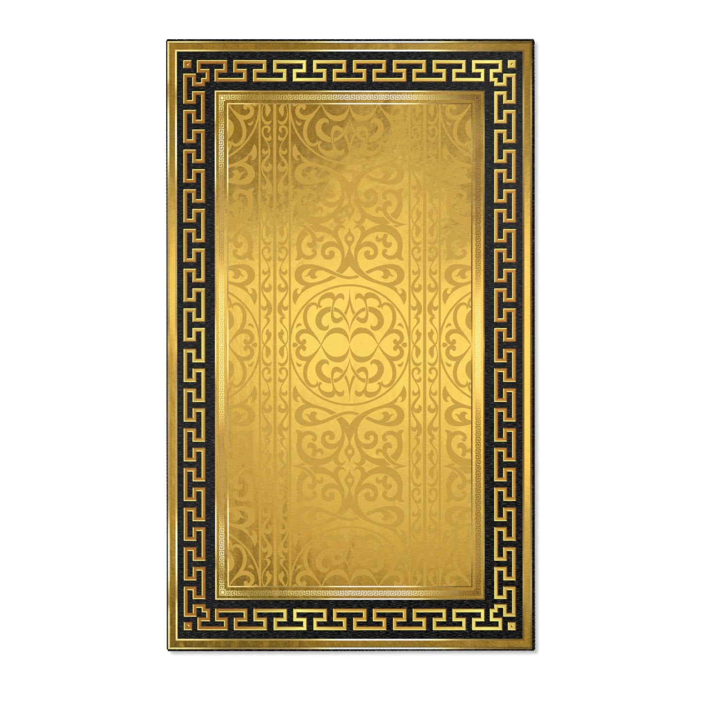 Gold Ornate Greek Keys Black Trim Area Rugs