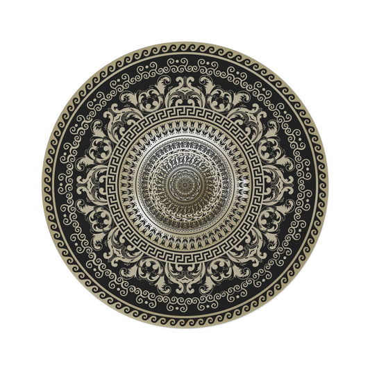 Greek Key Ornate Cream Black Round Rug