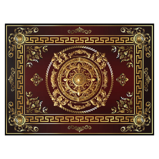 Greek Key Ornate Gold Maroon Dornier Rug