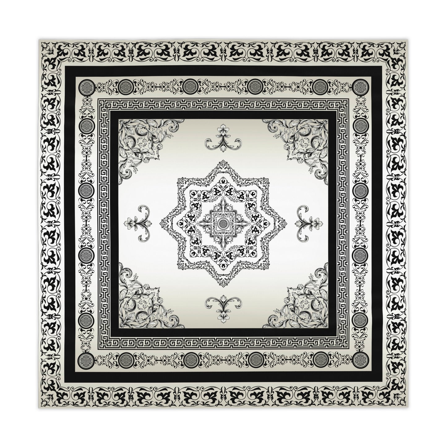 Black Cream Greek Key Ornate Baroque Tablecloth