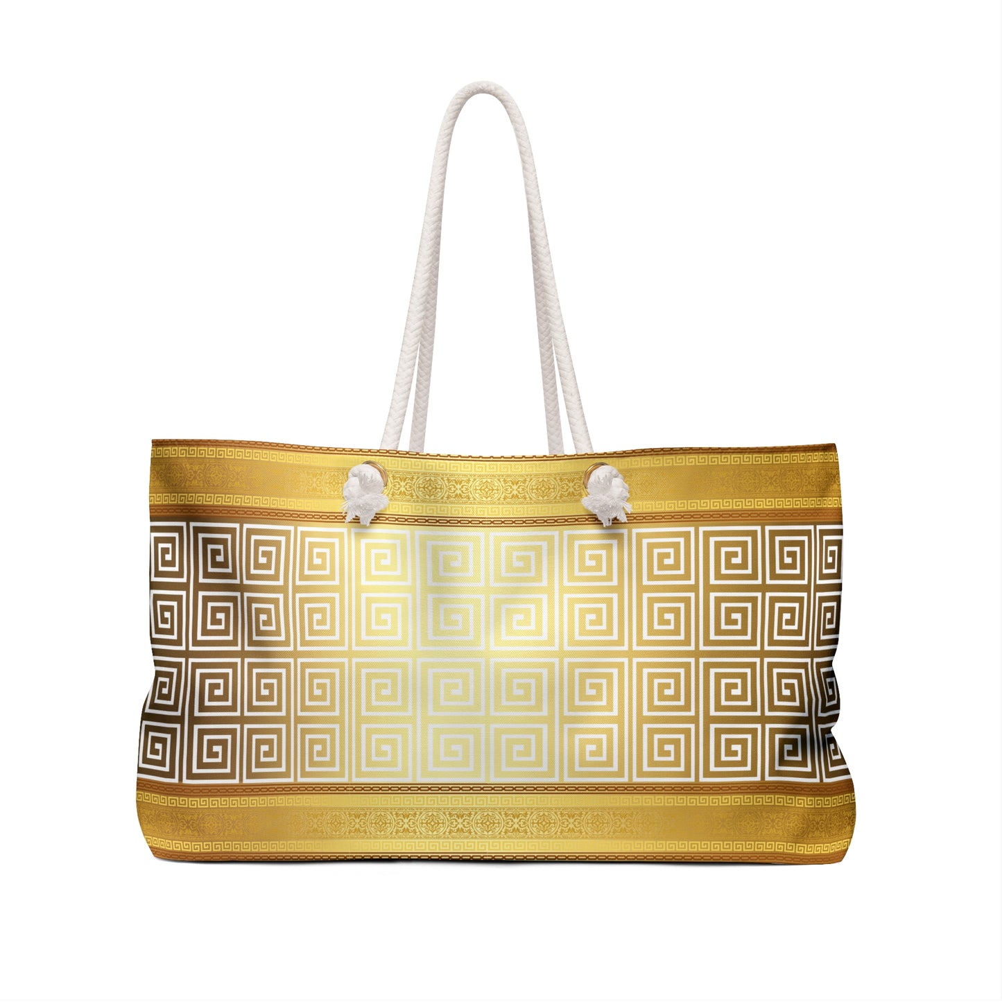 Greek Key White Yellow Gold Weekender Bag