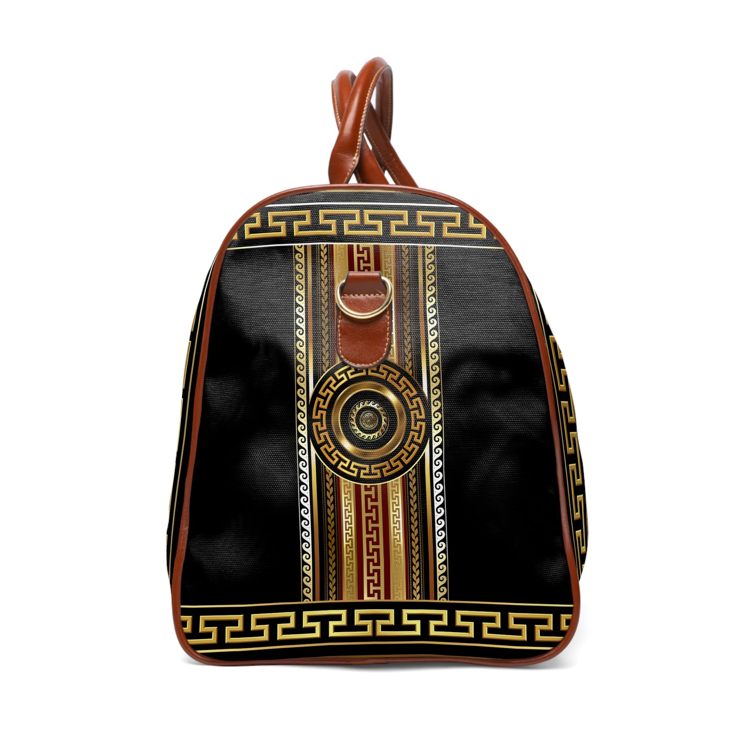 Greek Key Gold Black Medallion Waterproof Travel Bag