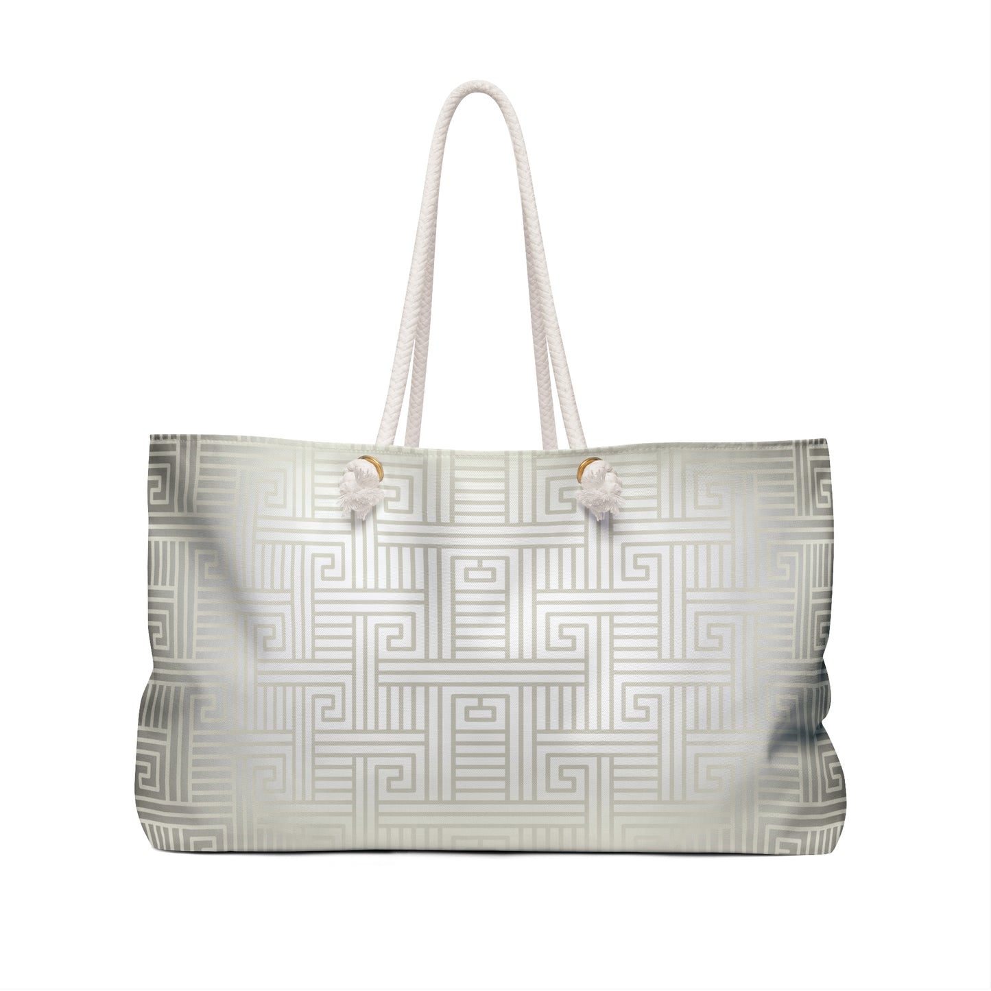 Cream White Greek Key Weekender Bag