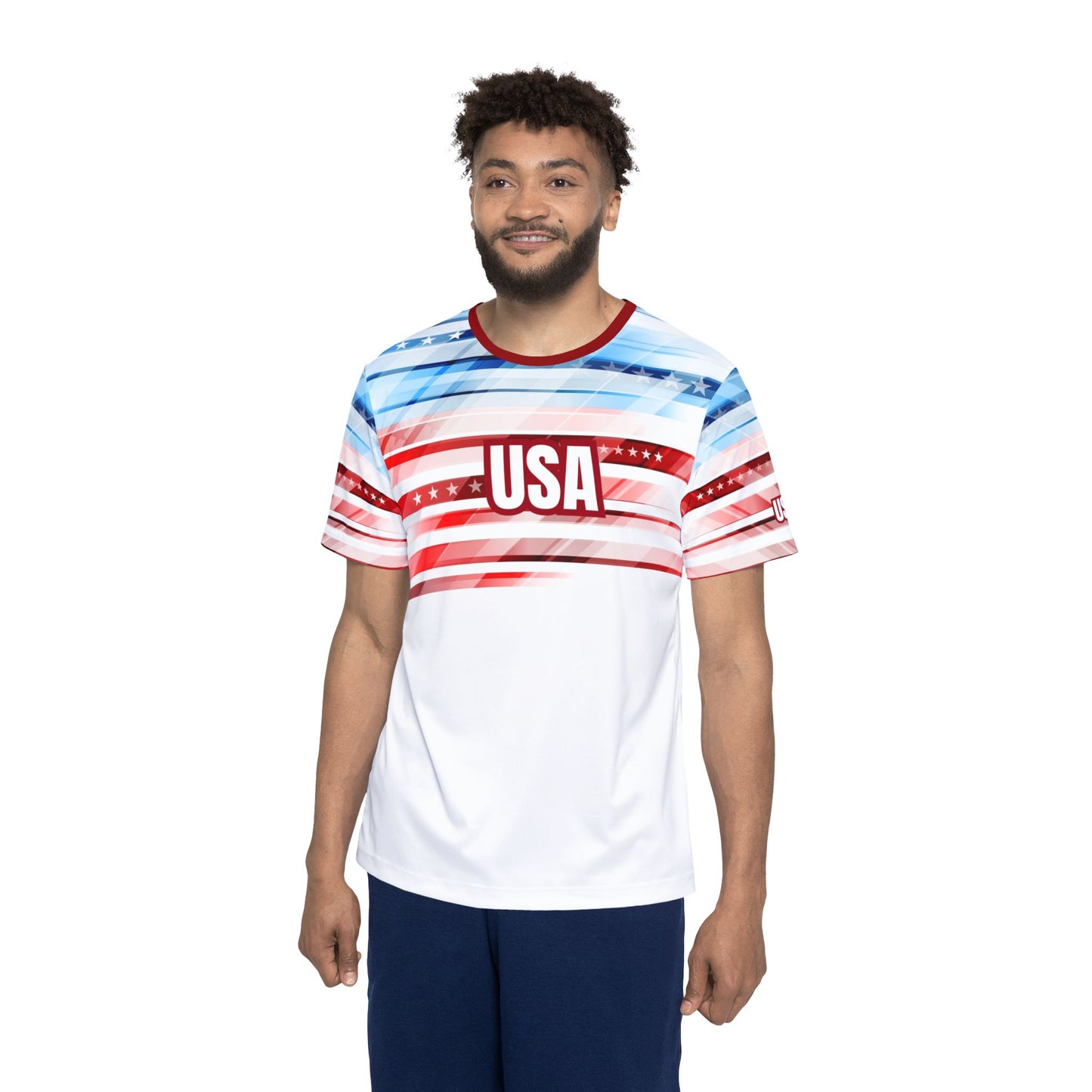 USA Soccer Jersey Blue White Red Stripes with Stars