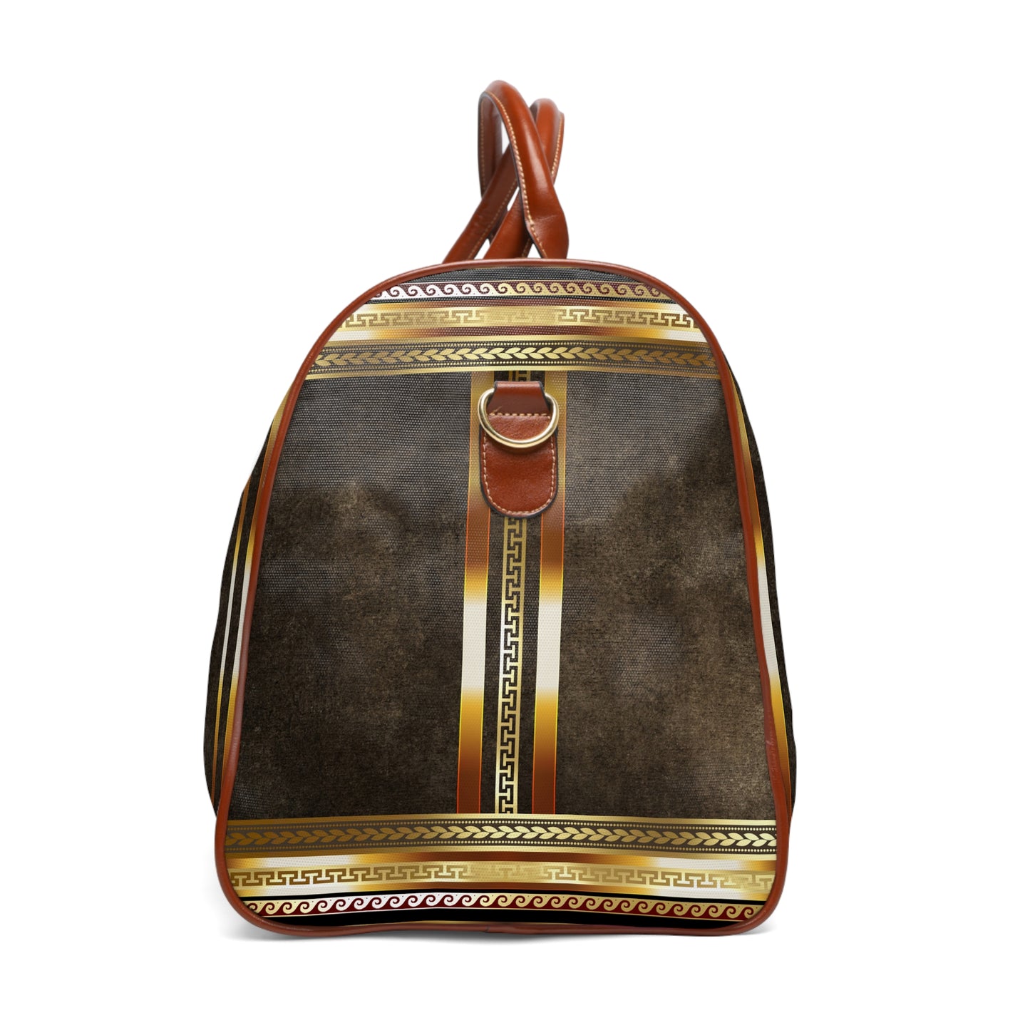 Brown Gold Greek Key Waterproof Travel Bag