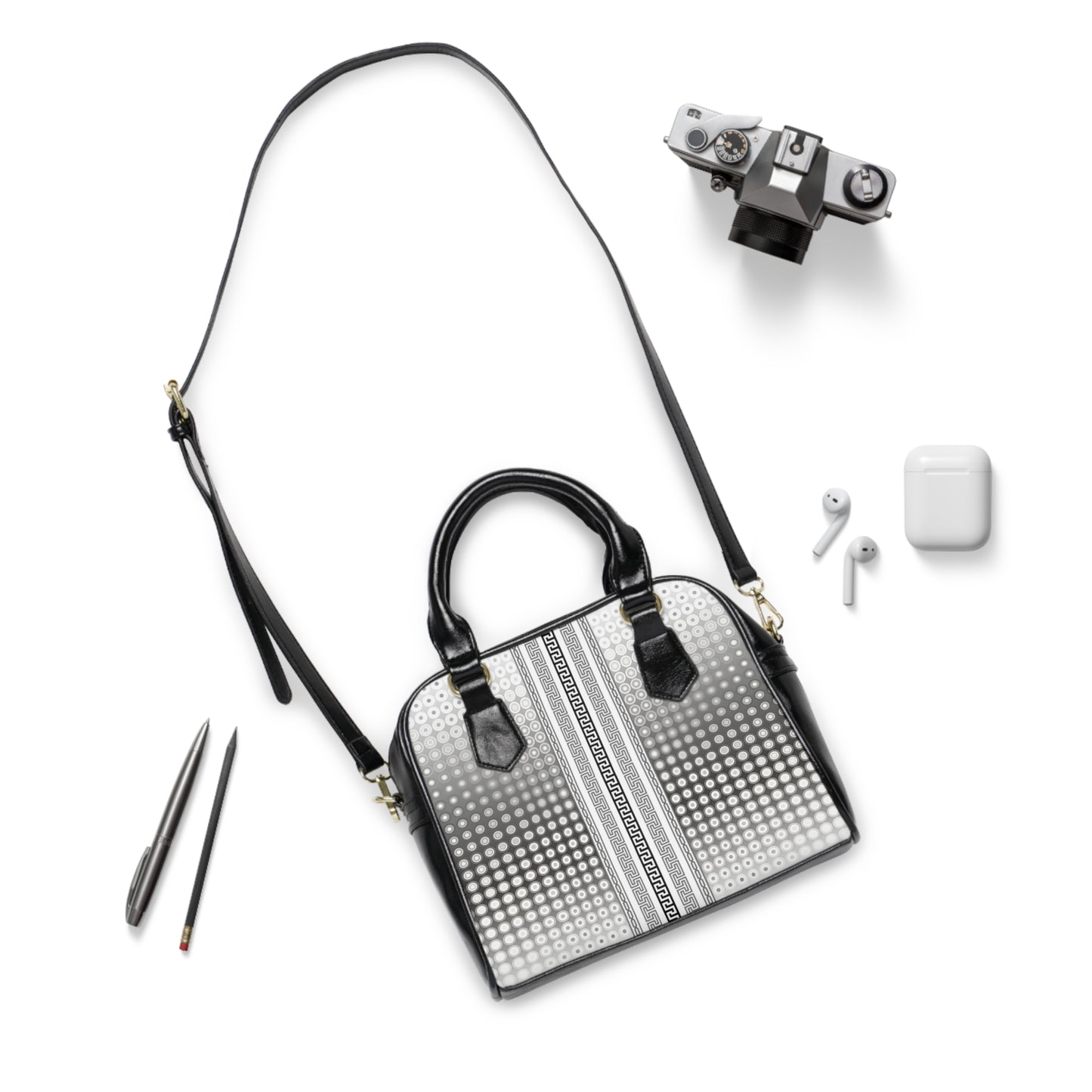 Greek Key Silver Dots Kiki Collection Handbag